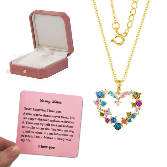 To My Sister - Heart Shaped Necklace Colored Heart Pendant Jewelry Gift for women