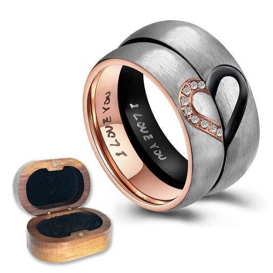 Couple Rings Matching Heart I Love You Engraved Wedding Rings Gift For Lovers, His & Hers Real Love Heart Promise Ring